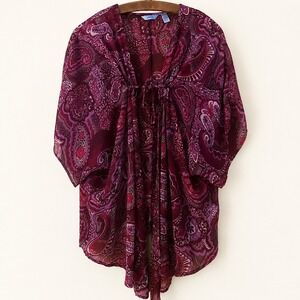 Izod Kimono Size XL Purple Multi Paisley Print Ties Semi Sheer Whimsigoth Boho